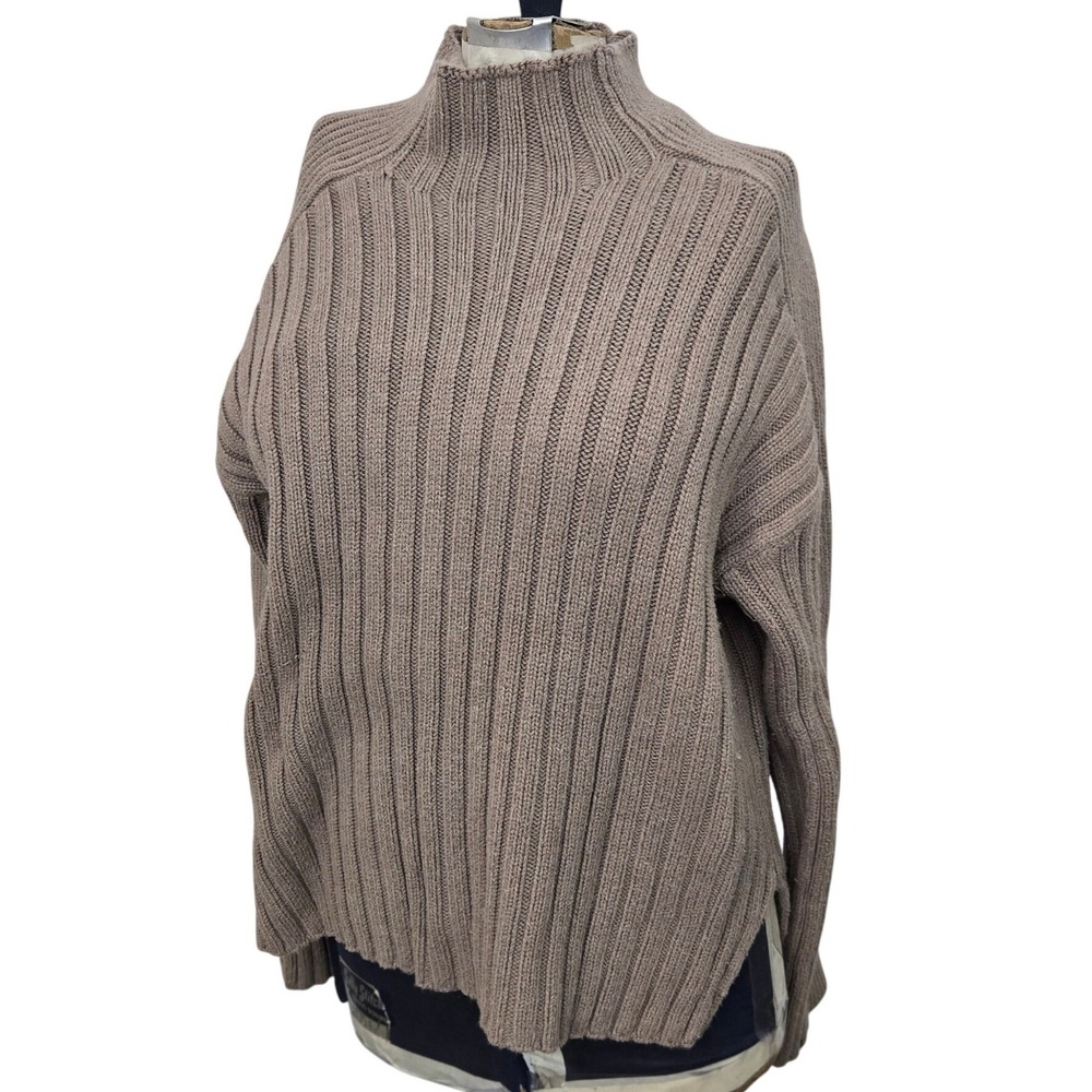 Abercrombie & Fitch Womens Medium Sweater Taupe Ribbed Mock Neck Chunky Knit